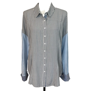 Free People Women’s 3 Way Striped Lightweight Button-Up Long Sleeve Shirt Medium